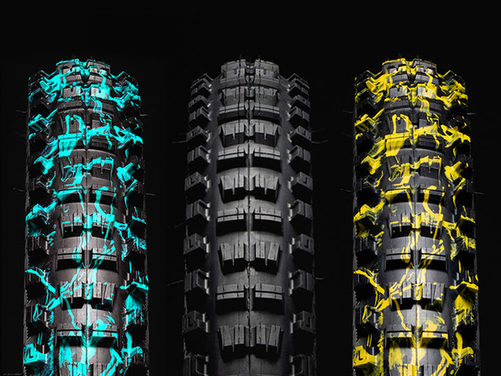 Blue Splatter, Black & Yellow Splatter Versus All-Mountain bicycle tires