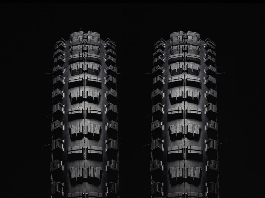 Two black Versus All-Mountain bicycle tires
