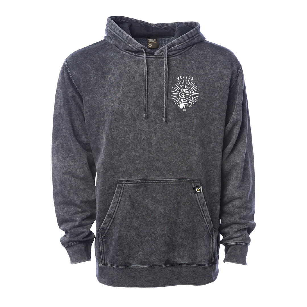 Versus Tires mineral wash hooded sweatshirt with Snakecharmer Design - front
