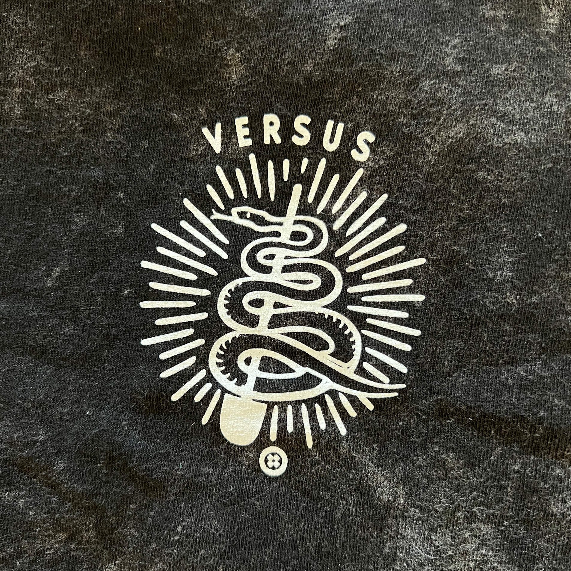 Versus Tires mineral wash hooded sweatshirt with Snakecharmer Design - chest detail