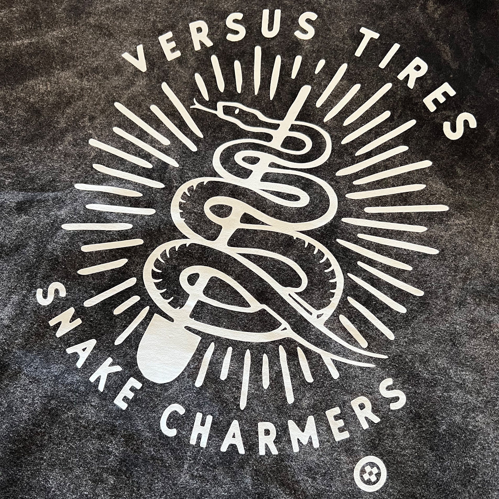 Versus Tires mineral wash hooded sweatshirt with Snakecharmer Design - back print detail